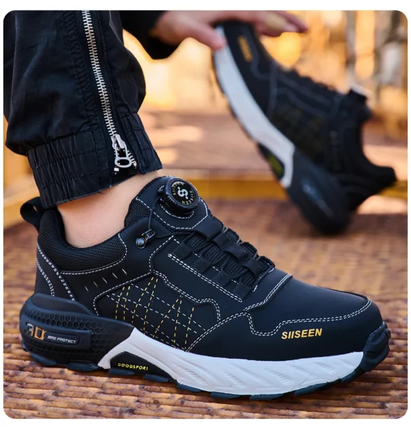 Chaussures de sécurité pour hommes – Style tendance, embout en acier anti-écrasement, semelle en Kevlar – Bottes de travail pour extérieur et atelier industriel – Fermeture à bouton