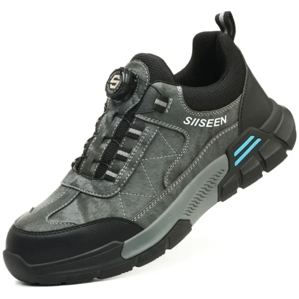 Chaussures de sécurité pour hommes avec embout en acier, semelles anti-écrasement, anti-perforation et antidérapantes ; chaussures de travail industrielles tendance à fermeture par bouton.