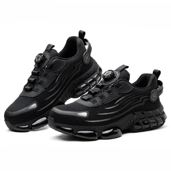 Chaussures de sécurité pour hommes avec fermeture à molette, embout en acier, coussin d'air et semelle anti-perforation.