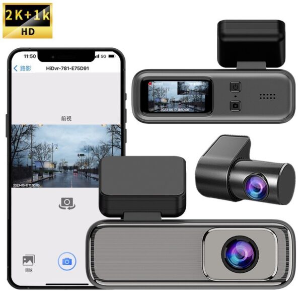 Dashcam HD 2K/1K avec connectivité Wi-Fi et liaison smartphone.